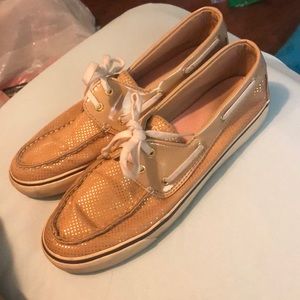 gold shimmer SPERRYs size 9.5